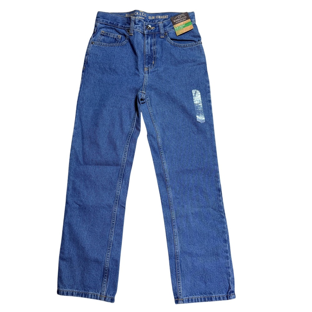 Roebuck & Co Slim Straight‎ Jeans Boys 12 Blue Denim Adjust Waist Durable School